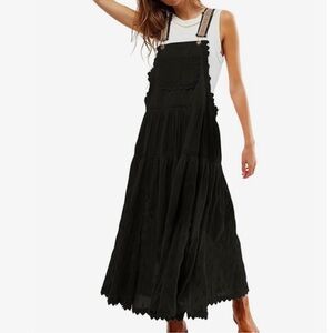 NWT Embroidered Bib Maxi Dress - Black - XS, XL